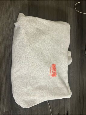 White Fox Boutique Light Gray Logo Sweatshirt with Coral Accent